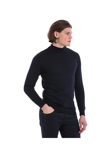 Hatemoğlu Lacivert Regular Fit Düz Yarım Balıkçı Yaka Yünlü Triko Kazak Lacivert