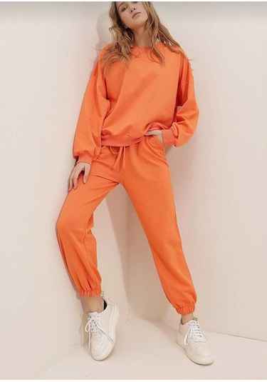 Kozia Outdoorso Yaka Esofman Takımı Sweatshirt Jogger Turuncu