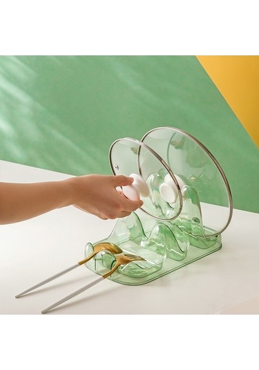 Dancemonkey Cbtx Çift Katmanlı Tencere Kapağı Tutucu Standı, Yemek Kaşığı Dinlenme Rafı - Yeşil Çok Renkli