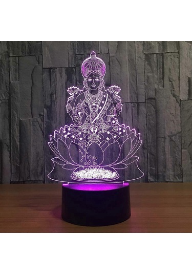 Wekity Lakshmi 7 Renk Değiştiren Lamba 3d Atmosfer Gece Lambası Led Görsel Hint Şans Tanrıçası Lambası Yatak Odası Dekoru Hediye Aydınlatma Armatürü Çok Renkli