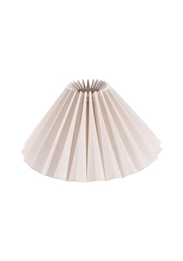 El Yapımı Ahşap Pileli Masa Lambası Abajur Krem  Krem Yükseklik Krem