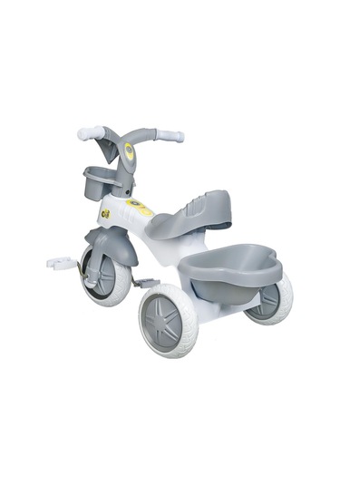 Kitty Üç Tekerlekli Bisiklet Çocuk Bisikleti 3 Teker Bisiklet 1-3-5 Yaş Plastik Motor İlk Bisiklet Sepetli Gri