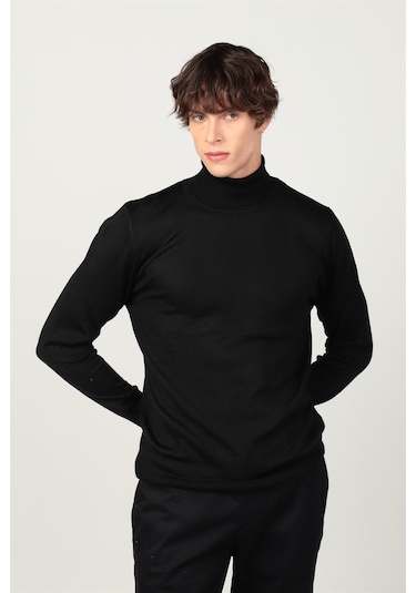 Tudors Slim Fit Dar Kesim Tam Boğazlı Yaka Düz Yün Erkek Kazak-23918 Çok Renkli