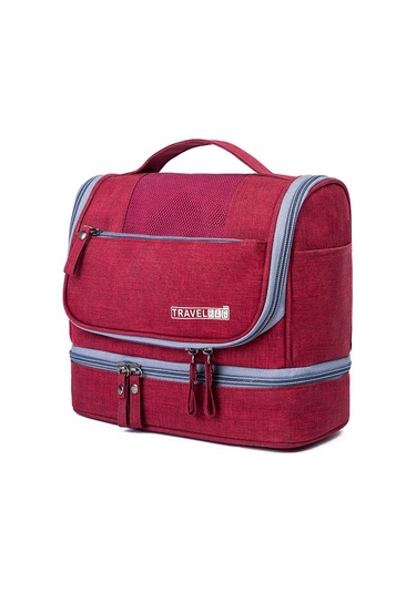 Taşınabilir Tuvalet Çantası Seyahat Kozmetik Çantası Büyük Kapasiteli Su Geçirmez Kırmızı