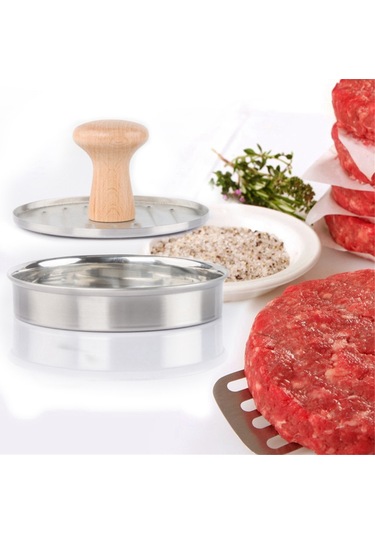 Sointeresting Burger Press 5 İnç Ağır Hizmet Tipi Paslanmaz Çelik Hamburger Köfte Yapıcı Ahşap Saplı Gösterildiği Gibi