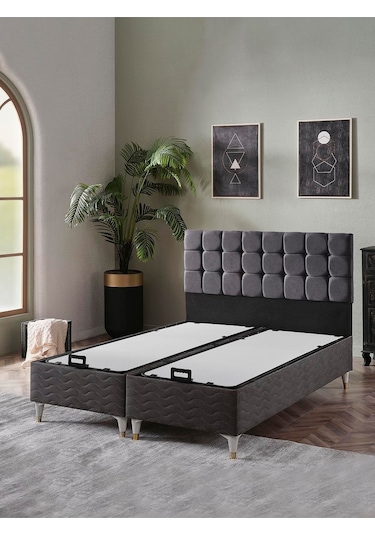 Beehanem Bengü Çift Kişilik 150x200 3lü Set Yatak Baza Başlık Gri 150 X 200