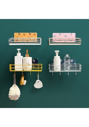 Flybuy Çelik Banyo Rafları, Tuvalet Dekoratif Raflar, Kancalı Delikli Dekoratif Banyo Depolama Rafları Renkli