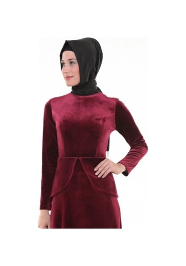 Nidya Moda Büyük Beden Elbise-4044B Bordo