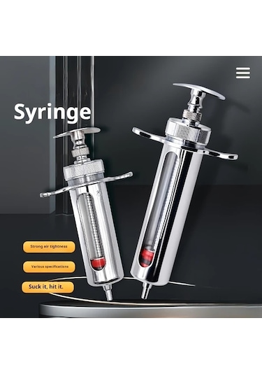 Fochsia Metal 20g Paslanmaz Çelik Veteriner Şırınga Hızlı Bağlantı Büyük Hayvan