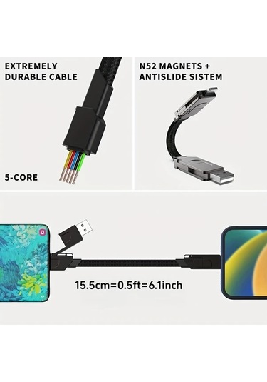 Honeybeeshop 4 İnç 1 Süper Hızlı Şarj Usb Tip C Veri Kablosu Alüminyum Alaşımlı Turuncu 15 5 Cm Düz Şekil İphone Uyumlu Samsung Xiaomi One Plus İçin