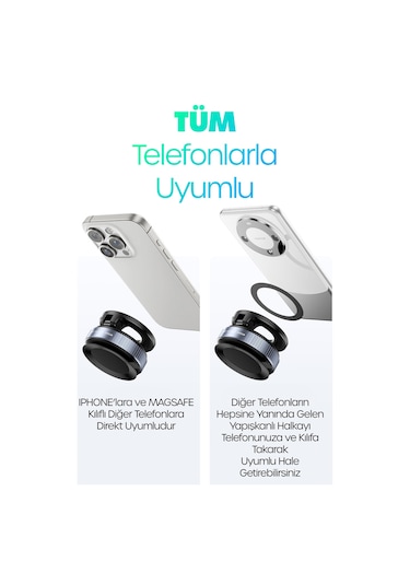 2li Magnetpro 360 Ayarlanabilir Araç İçi Masa Üstü Vakumlu Mıknatıslı Magsafe Telefon Tutucu Siyah Siyah