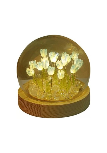 Szypzstore Lale Gece Lambası El Yapımı Kendin Yap Lale Kız Oturma Odası Gece Lambası Masaüstü Lambası Romantik Ortam Lambası-mavi Qakhfh Beyaz