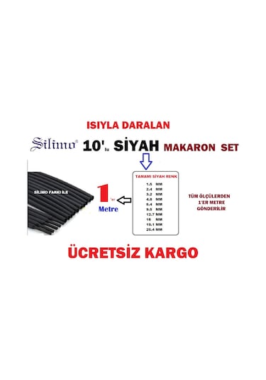 Isı Ile Daralan Makaron 10 Lu Set (Hepsinden 1'Er Metre) Tamir Ka