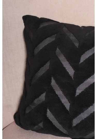 Chevron Welsoft Jakarlı Dekoratif Kırlent Kılıfı 43x43 Cm - Ztchevron Siyah-