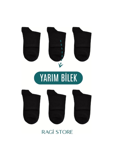 Ragi Store 6'lı Siyah Erkek Yarım Bilek Çorap Siyah