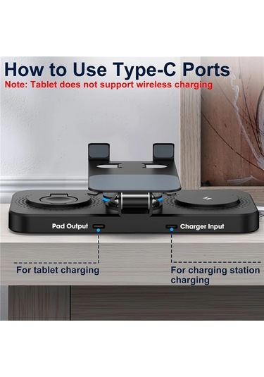 Topshop1 İphone 16 15 Pro Max 14 13 Serisi İpad İwatch İçin Siyah Hızlı Şarjlı Kablosuz Şarj İstasyonu Çoklu Cihaz Uyumlu