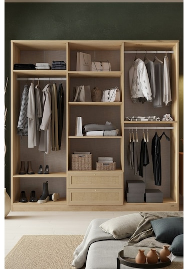 Baru 6 Kapaklı 2 Çekmeceli Gardırop Kahverengi