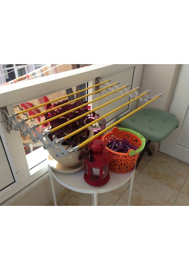 Maxas Xberen Katlanır Akordiyon Çamaşırlık - Ev Içi-Balkon-Otel 100 Cm - 7 Çubuklu-Gri Beyaz