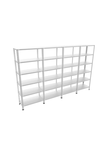 Rafburada 6 Katlı 4'lü Galvaniz Çelik Raf - Depo, Arşiv, Kiler, Dosya, Market Rafı-59x75 cm-250 cm-1.50 mm