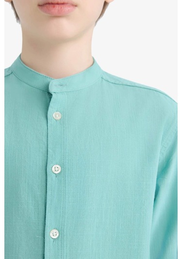 DeFacto Erkek Çocuk Dik Yaka Keten Görünümlü Uzun Kollu Gömlek Z1035A625SMGN1106