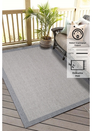 Konfor Sisalux 3092 Gri Jüt Tabanlı Modern Dokuma Kilim Sisal Hasır Halı Gri