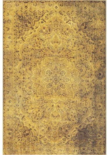 Blues Vintage Desenli Dokuma Taban Dekoratif Sarı Halı (Al 24)