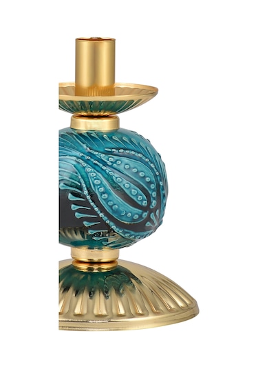 DEDE TEKLİ YEŞİL ÇİNİLİ MUMLUK GOLD DEKORATİF OBJE