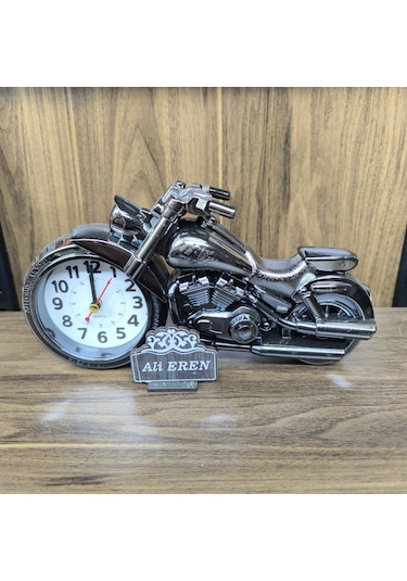 Kişiye Özel Motorsiklet Analog Masa Saati Gri - Gümüş