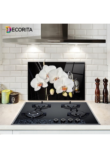 Orkideli Mutfak | Decorita Ocak Arkası Koruyucu | 40cm x 60cm