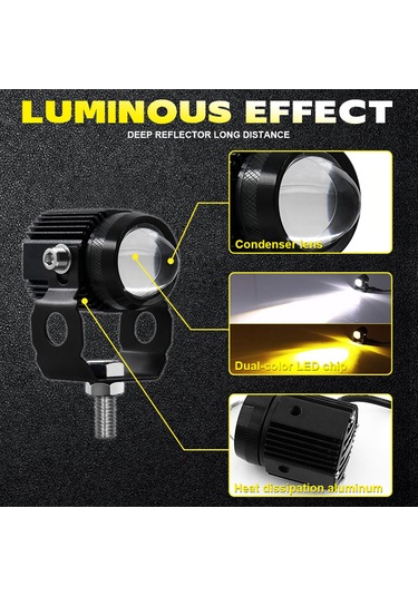 Monyee Motosiklet Spot Lambaları 2 Adet - Sarı Beyaz Çift Renkli, Ip67 Su Geçirmez, 60w 6000lm