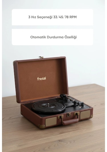 Fressi Dahili Hoparlörlü Pikap Müzik Kutusu Usb+rca+bluetooth Fr-p101 Zenitte Kahverengi