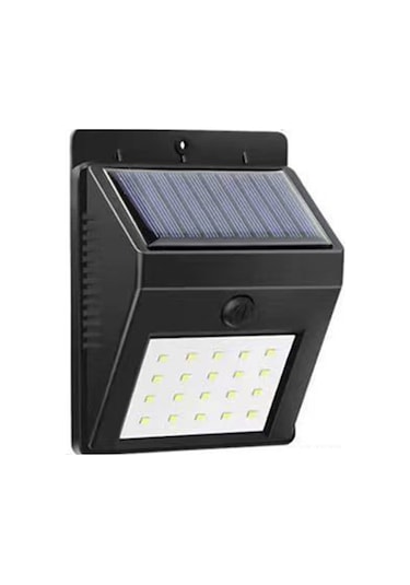 Fosenze Güneş Enerjili Duvar Lambası - 20 Led Ev Dışı Aydınlatma - Şarjlı - Fonksiyon: İnsan Algılama Yok Siyah