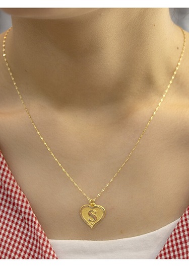 14 Ayar Altın Kalpli Ş Harfli Kolye Sarı