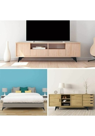 Novahub 4'lü Yedek Mobilya Ayağı Seti, 15cm, Üçgen, Siyah, Paslanmaz Demir, Kendin Yap Masa Ayakları -