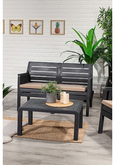 Lara 2 1 1 S Bahçe Takımı Balkon - Bahçe - Teras Mobilyası / Antrasit Gri