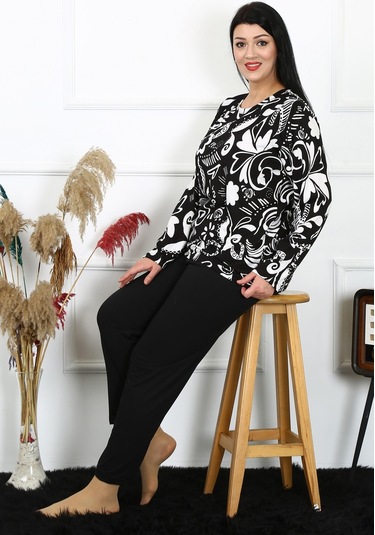 Akbeniz Kadın Büyük Beden Penye Uzun Kol Pijama Takım 202217 Siyah Akbeniz Kadın Büyük Beden Penye Uzun Kol Pijama Takım 202217 Siyah