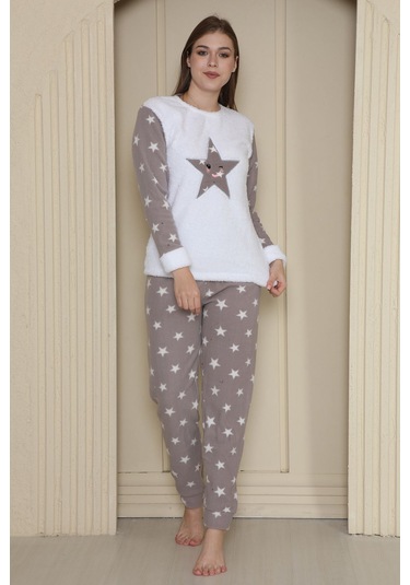 Fames Pijama Kışlık Polar Pijama Takım Beyaz