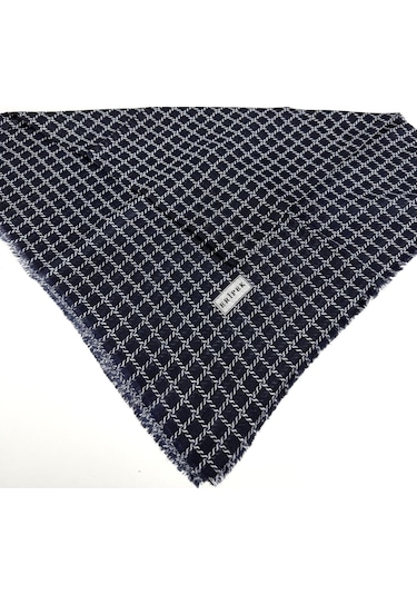 Eripek Desenli Flamalı Keten Eşarp- 06112 Lacivert-Beyaz