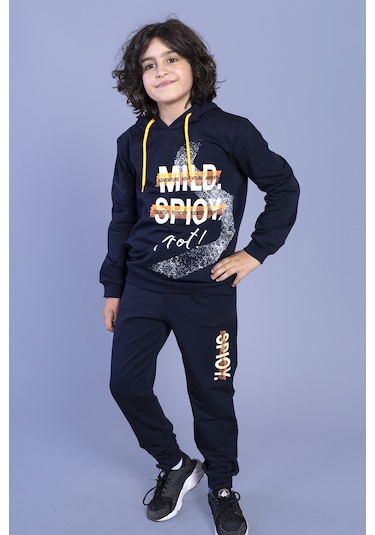 Toontoy Erkek Çocuk Kapüşonlu Baskılı Eşofman Takımı Lacivert