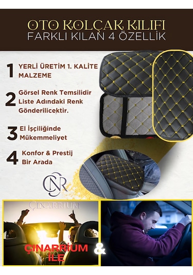 Fiat Egea Deri Oto Kolçak Kılıfı, Kaliteli Süngerli Sarı Nakışlı.