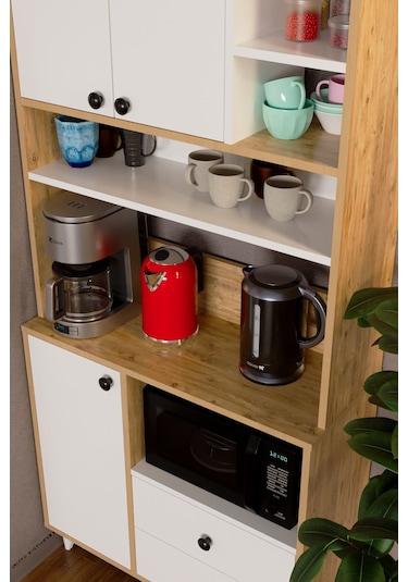 Atlas Kahve Köşesi Çok Amaçlı Dolap Beyaz Atlantik Çam Beyaz Atlantik Çam