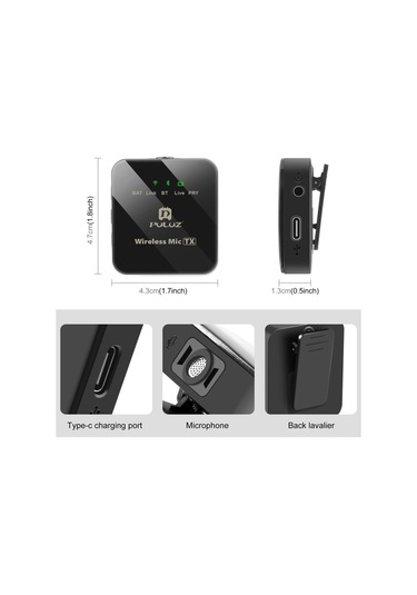 Puluz İphone / İpad İçin Kablosuz Lavalier Mikrofon, 8 Pimli Alıcı Ve Çift Mikrofonlar Siyah