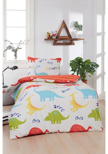 Enlora Home Junior Nevresim Seti Tek Kişilik Dinazorus Beyaz