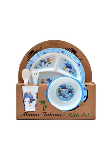 Yunus Melamin Bebek Mama Yemek Tabağı Kabı Bardak Kaşık 5Li Set Çok Renkli