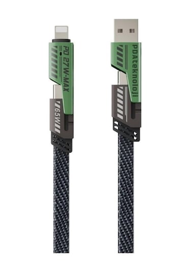 Pdateknoloji AZ-B10TH 2 İn 2 65 W USB Type-C Ve Lightning Örgülü Şarj Ve Data Kablosu 1.5 M Siyah