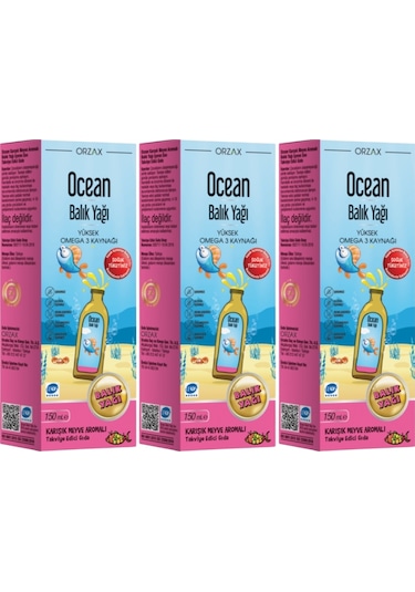 Ocean Balık Yağı Şurubu Karışık Meyve Aromalı 3 x 150 ML