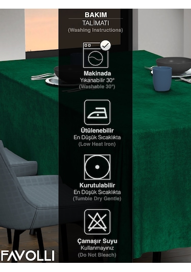 Kadife Dokulu Zümrüt Masa Örtüsü Zümrüt