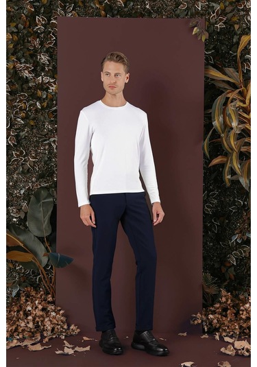 Slim Fit Yan Cepli Dokulu Esnek Casual Lacivert Pantolon P 1139 Lacivert