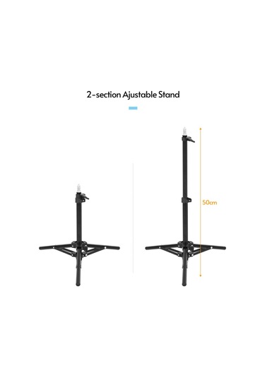 Ayarlanabilir Video Işık Standı Tripod Standı 2 Bölümlü 50 Cm Yük Kapasitesi 1,5 Kg Evrensel 1/4 İnç Arayüzlü Video Led Işık Telefon Tutucu Kamera Siyah