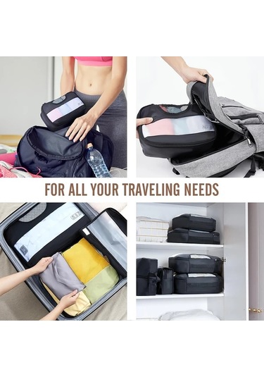 Fochsia 8 Parça Lake Blue Oksford Sıkıştırma Çantası Seyahat Bagaj Depolama Çantası Ahşap